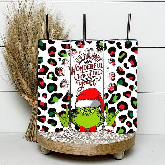 The Grinch The Most Wonderful Time Of The Year 20oz Tumbler With Metal Straw - Picture 2 of 2